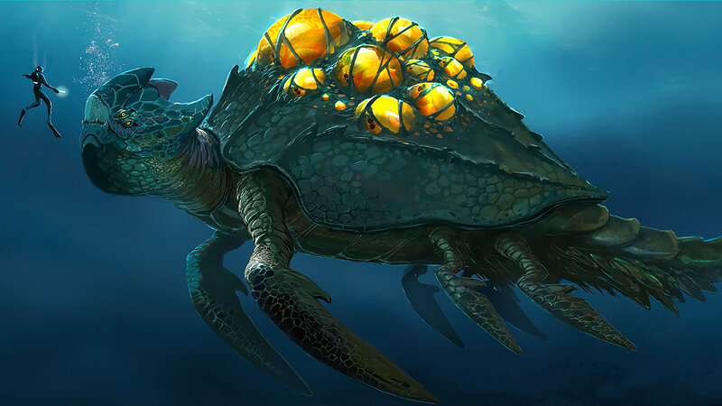 Giant Sea Turtle — Blue, Dramatic, Digital Art
