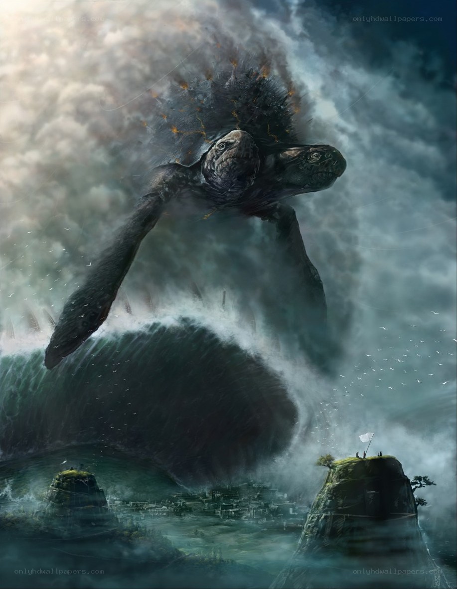 giant sea turtle emerges