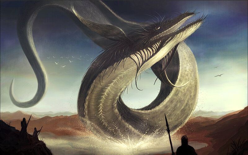 Giant serpent emerges from water