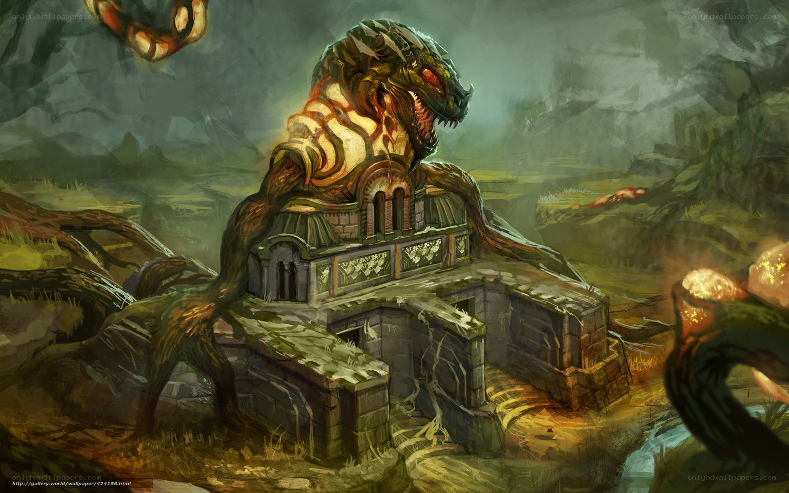 Giant serpent guards ancient ruins