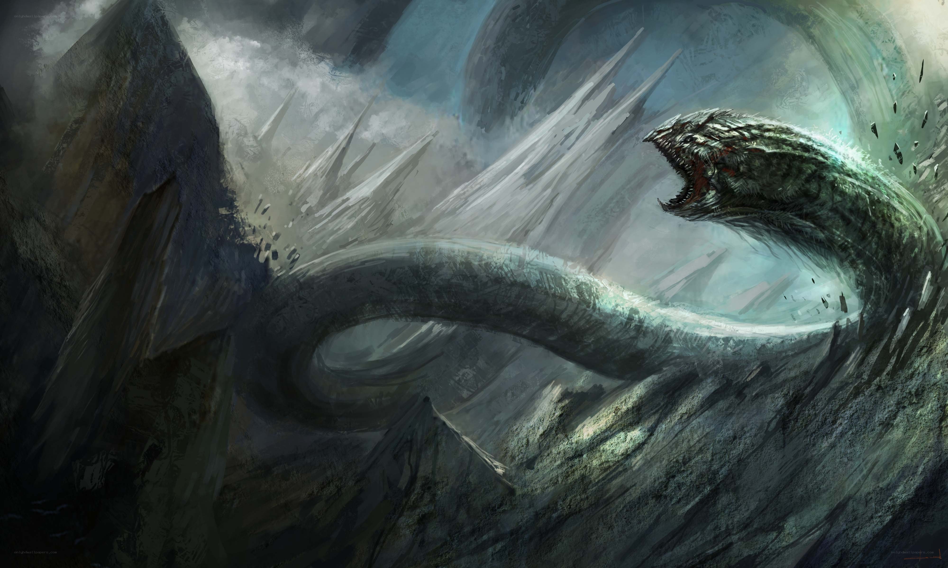 giant serpent in mountain pass