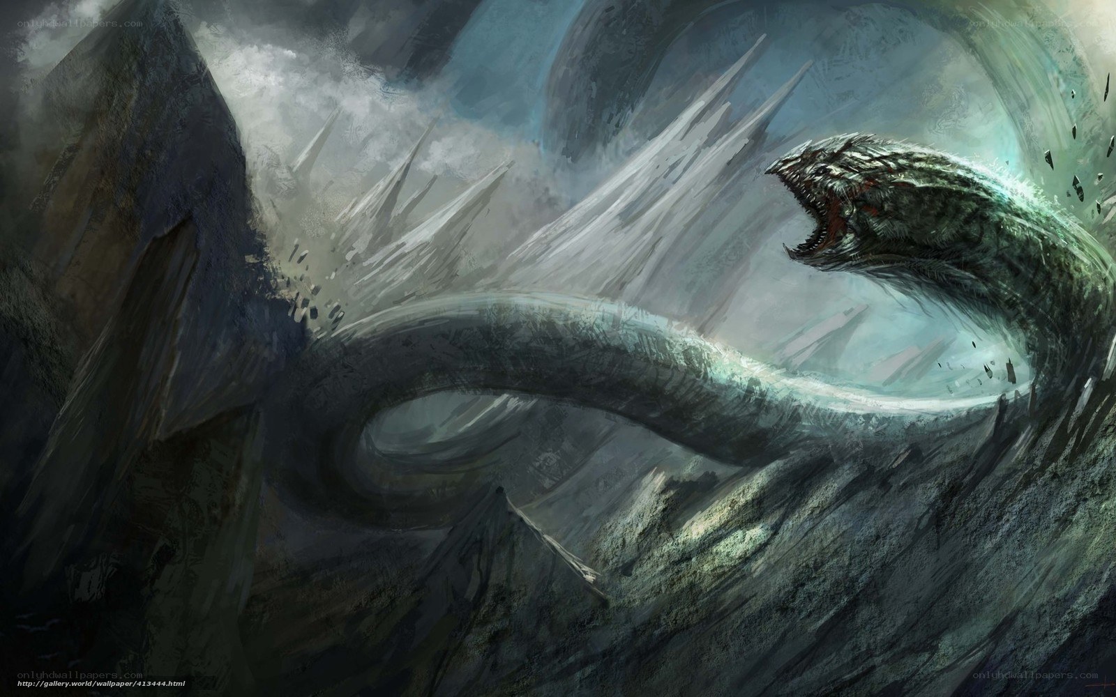 giant serpent in mountain pass