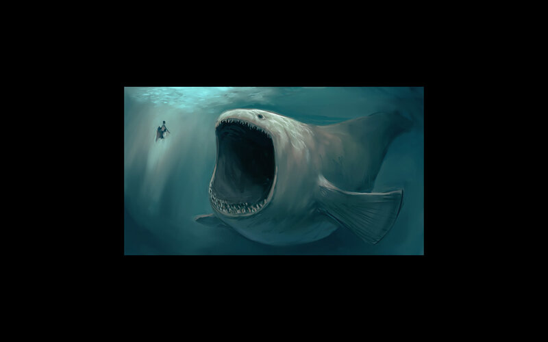 Giant Shark Attacking Diver