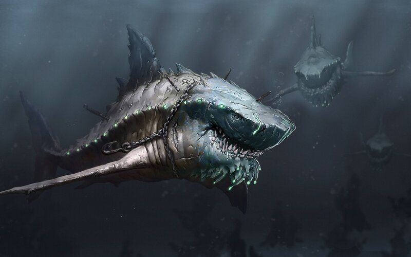 Giant Shark with Chains — Gray