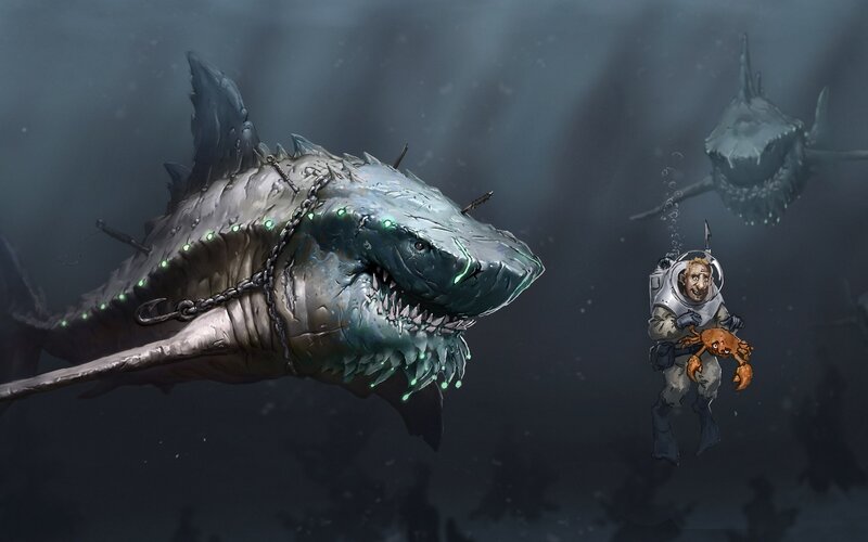 Giant Shark with Diver