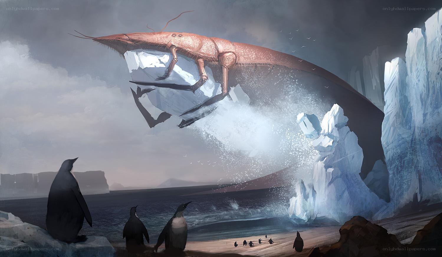 Giant shrimp attacks ice floe