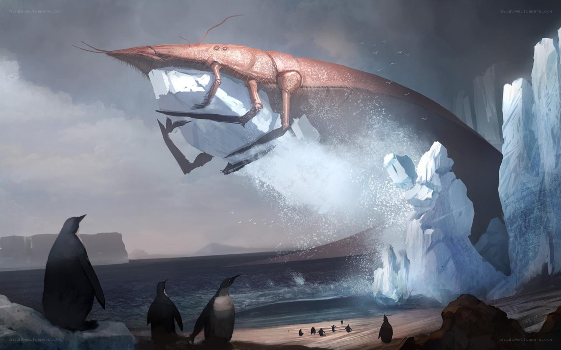 Giant shrimp attacks ice floe