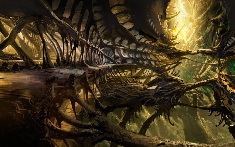 Giant skeletal creature in cavern