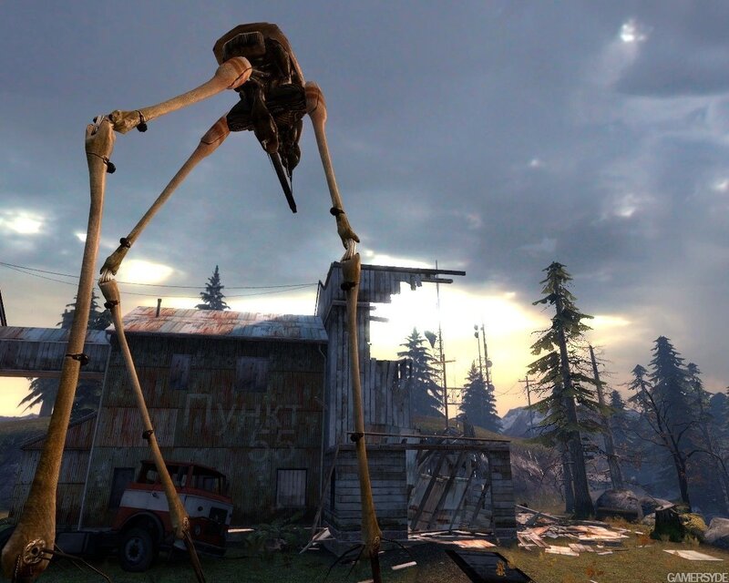 Giant skeleton in a ruined village