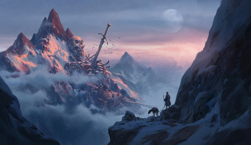 Giant Skeleton in Mountains