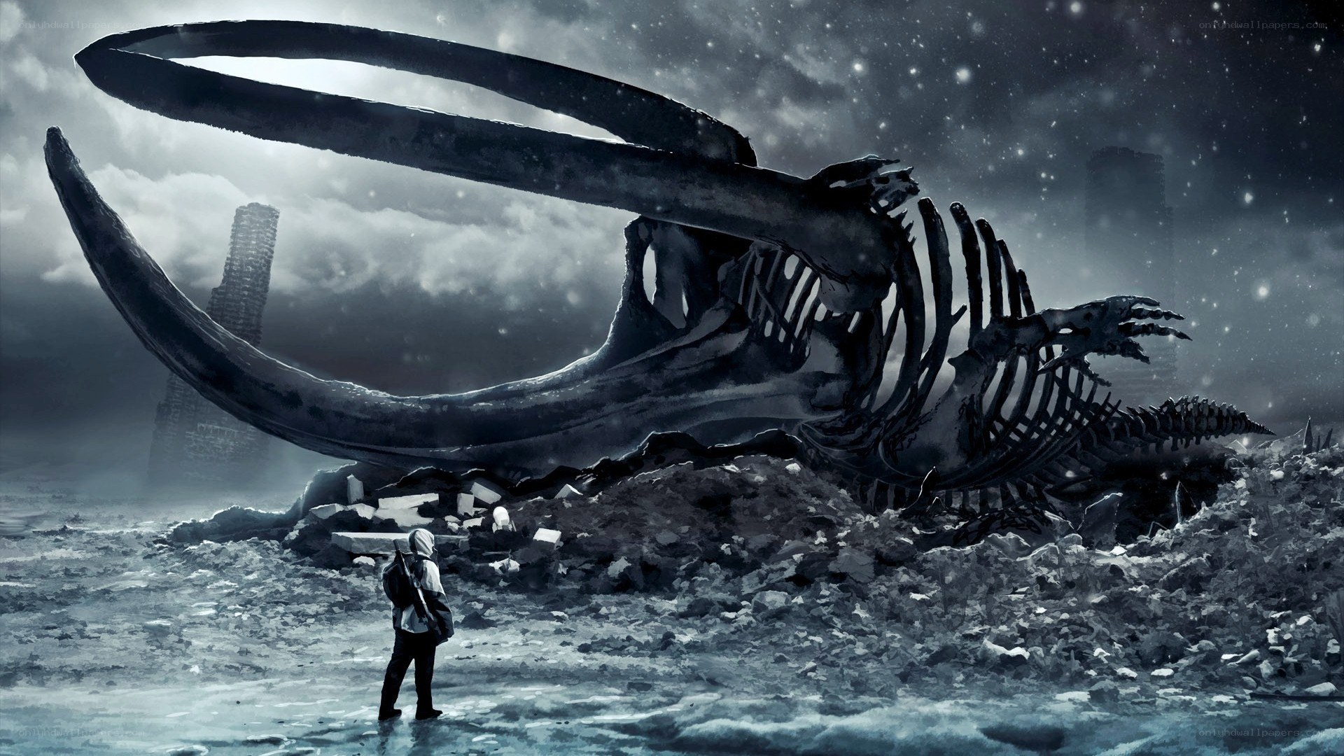 giant skeleton in wasteland