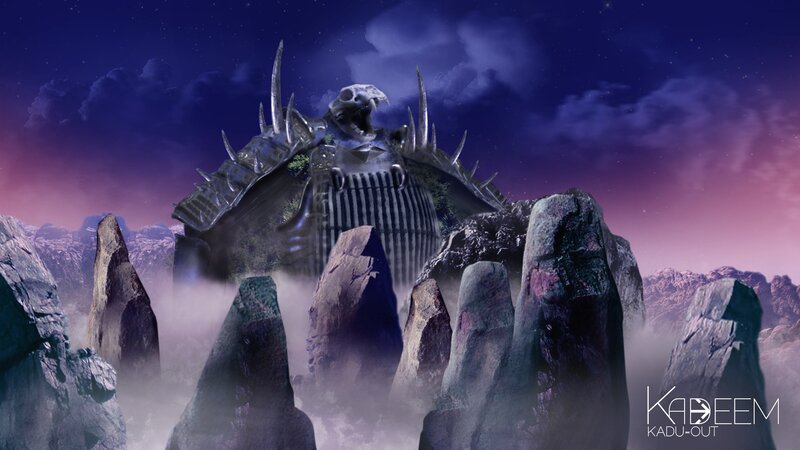 giant skull fortress in mist