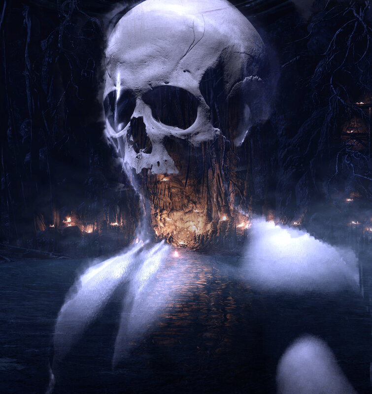 Giant Skull in Cave — Blue
