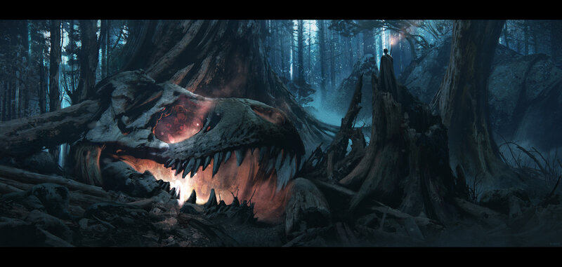 Giant Skull in Forest — Blue