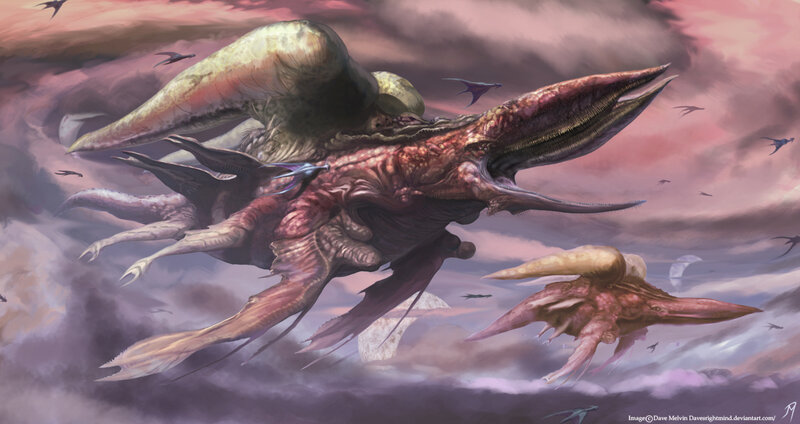 giant sky creatures in storm
