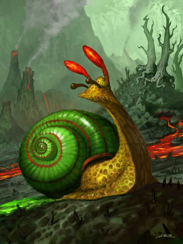 Giant Snail in Volcanic Landscape