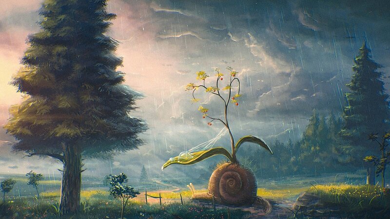Giant Snail with Plant — Green, Dramatic