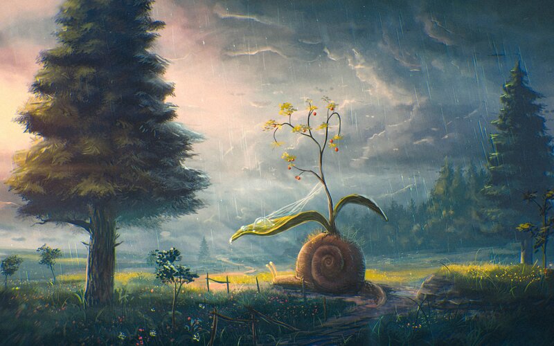 Giant Snail with Plant — Green
