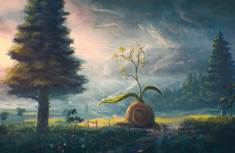 Giant Snail with Plant