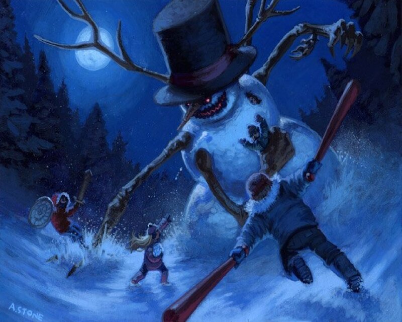 Giant Snowman Attacking Children