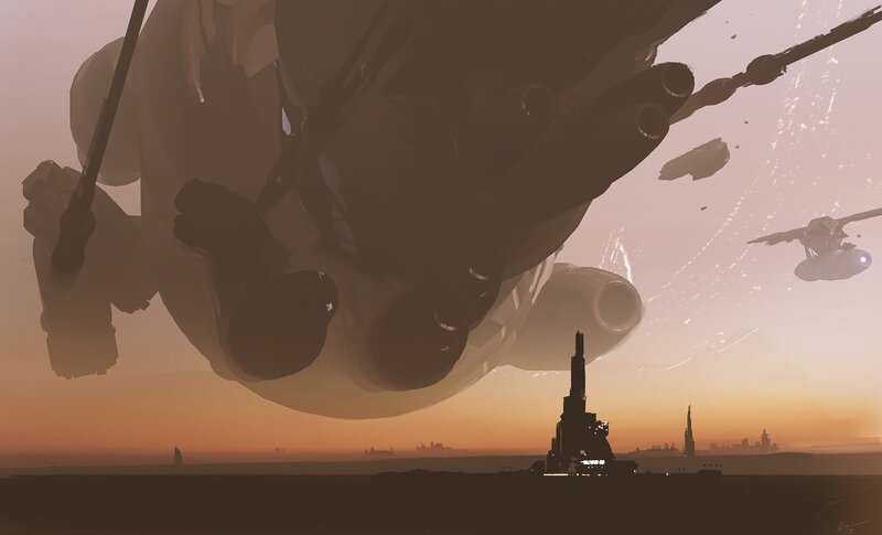Giant Spaceship over City — Orange