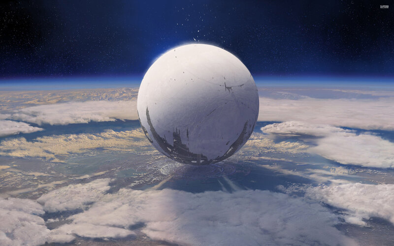 Giant Sphere over Planet — Blue
