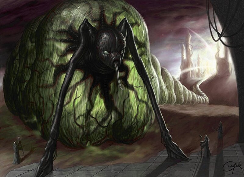 Giant spider creature in fantasy landscape