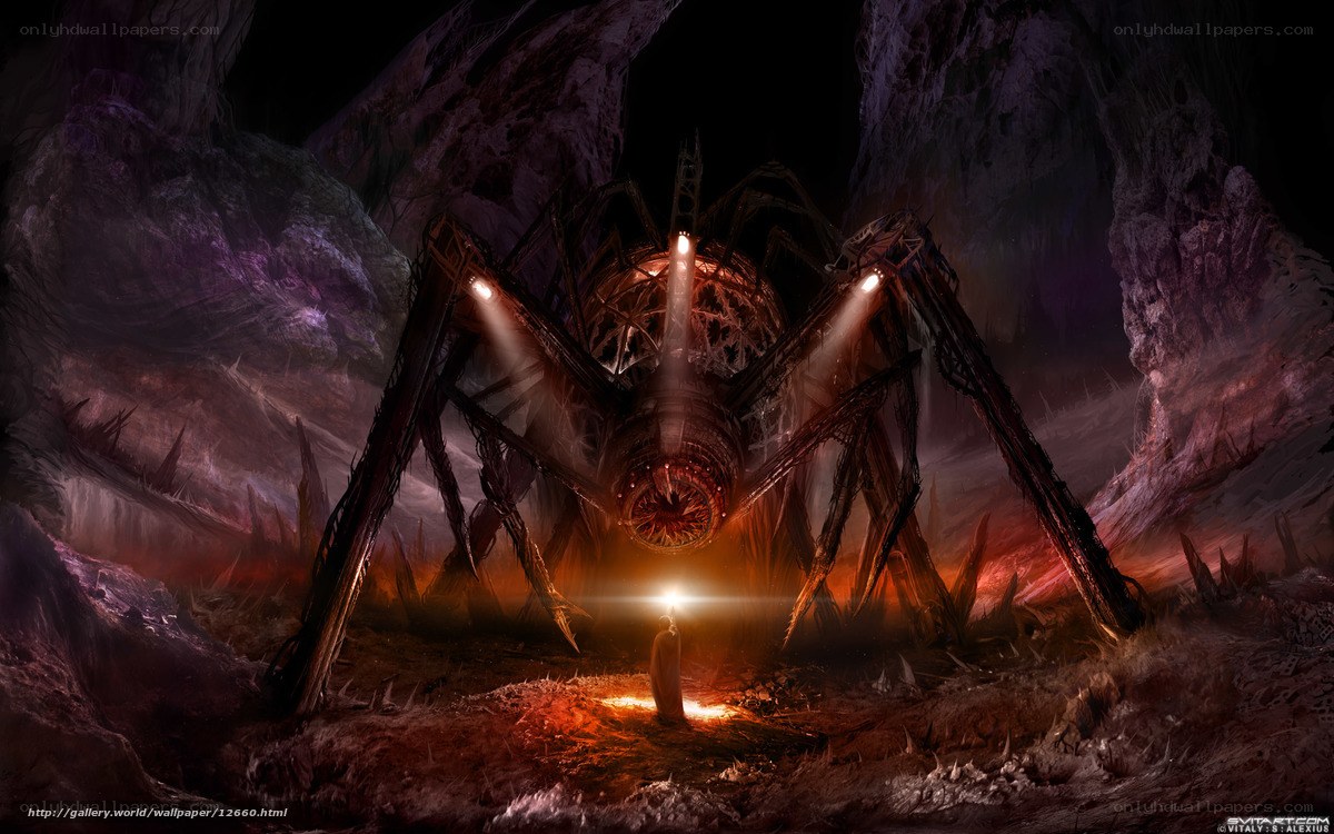 Giant spider in a dark cave