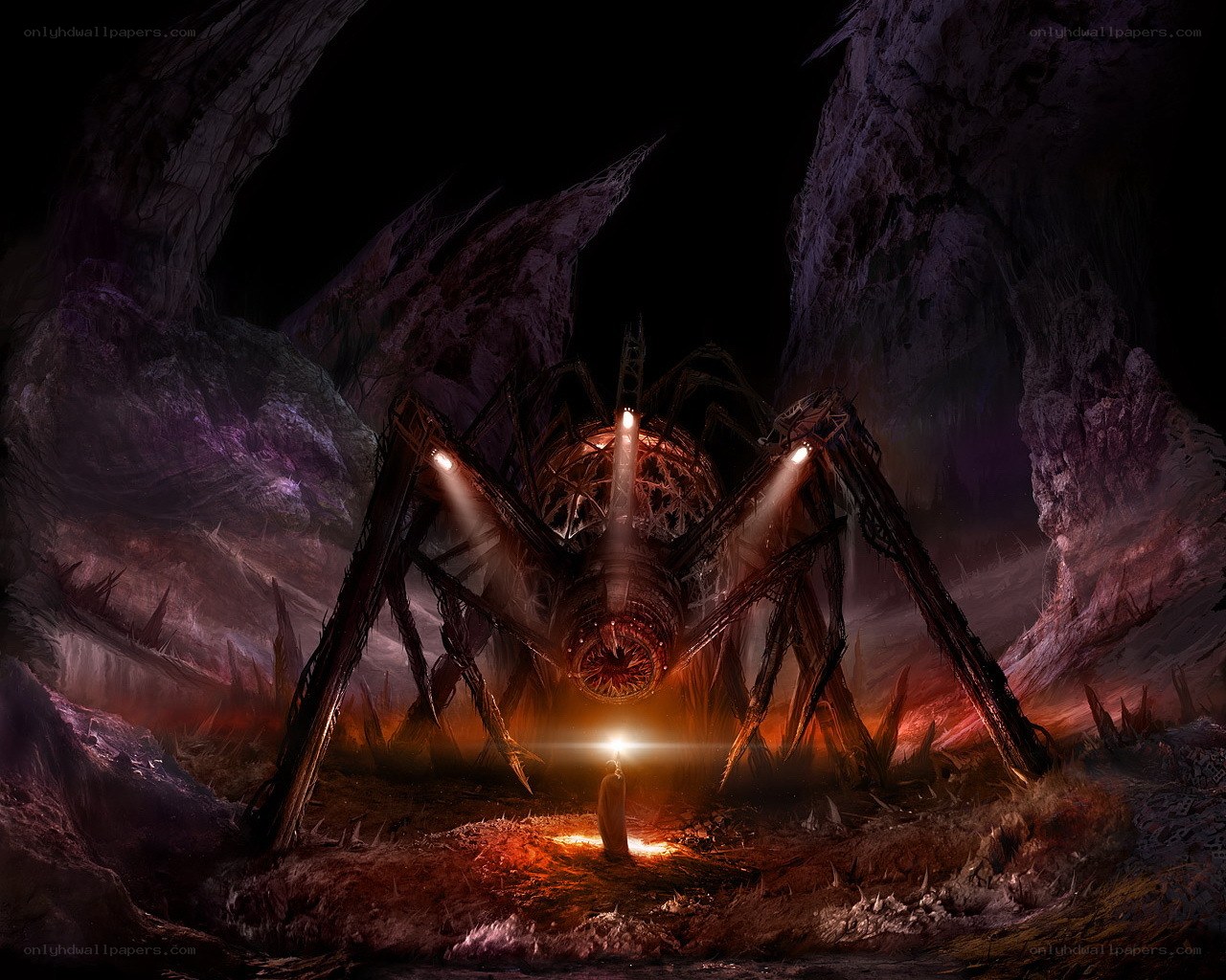 Giant spider in dark cave