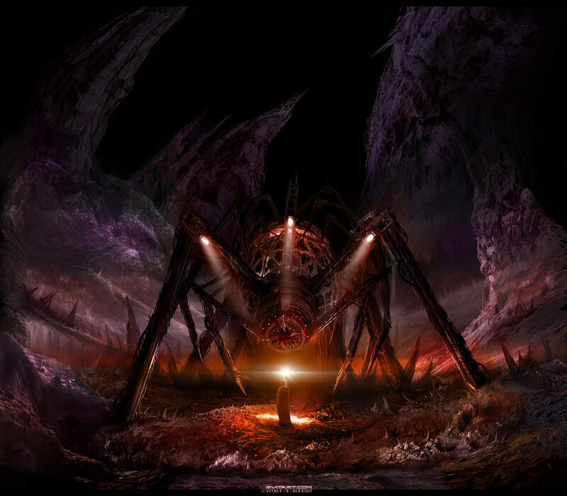 Giant Spider Robot — Black, Dramatic