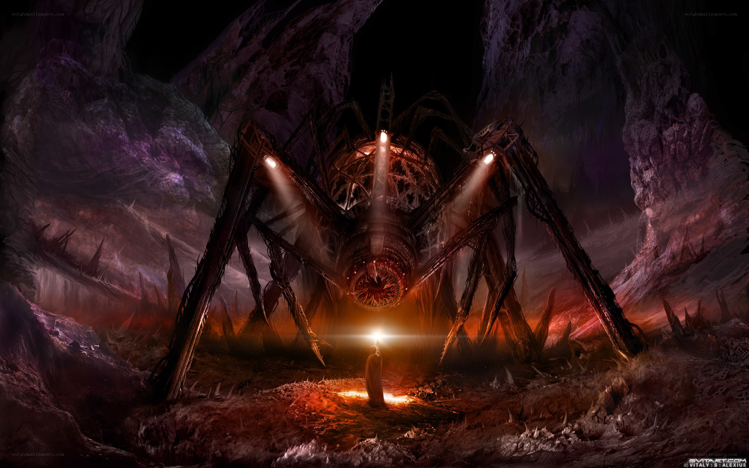 giant spider robot in cave