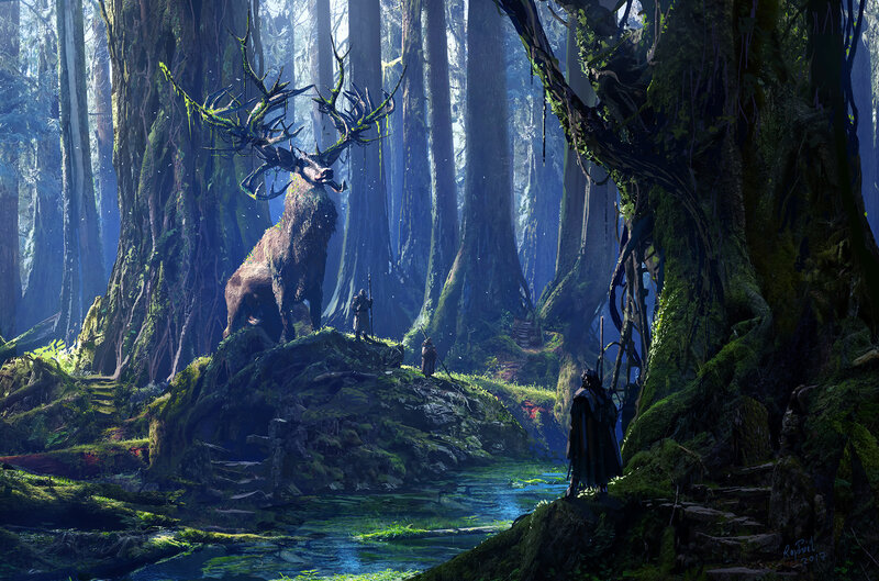 Giant Stag in Forest — Green