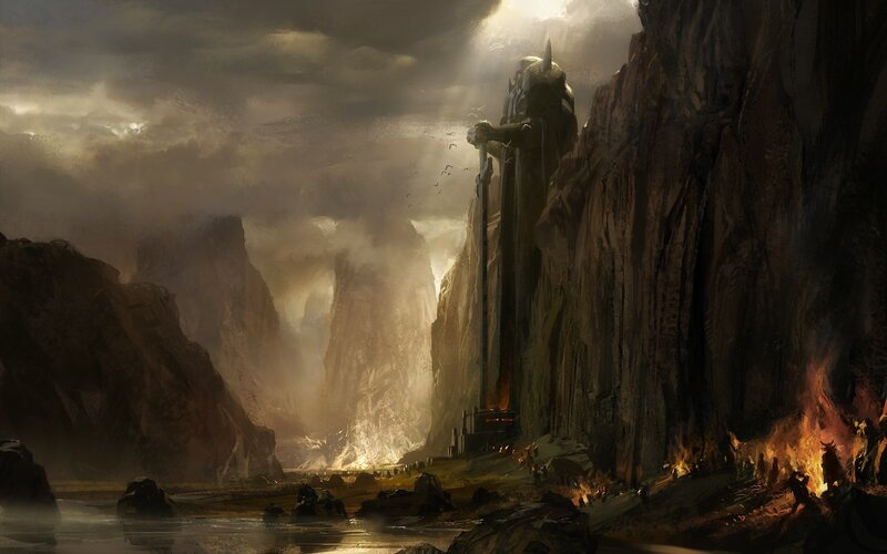 Giant Statue in Canyon — Brown, Dramatic