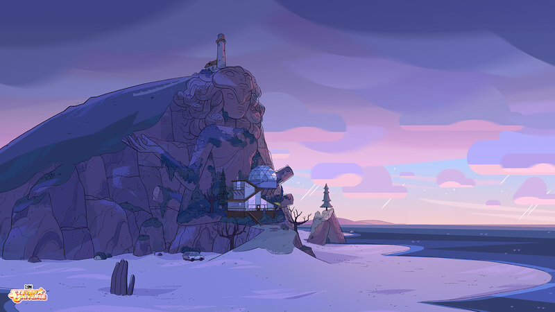 Giant Statue on Cliff — Purple, Serene