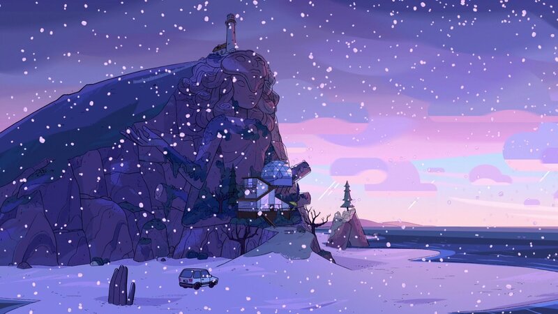 Giant Statue on Cliff — Purple