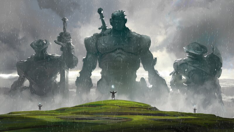 Giant Statues in Rain