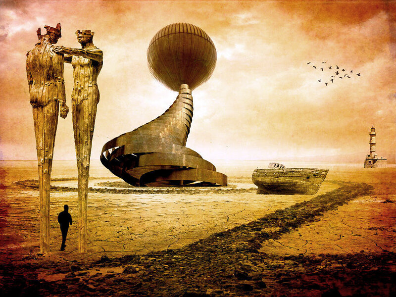Giant Statues on Beach