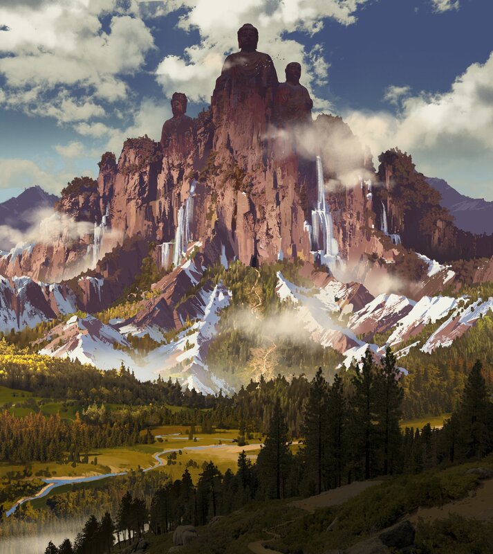 Giant Statues on Mountain