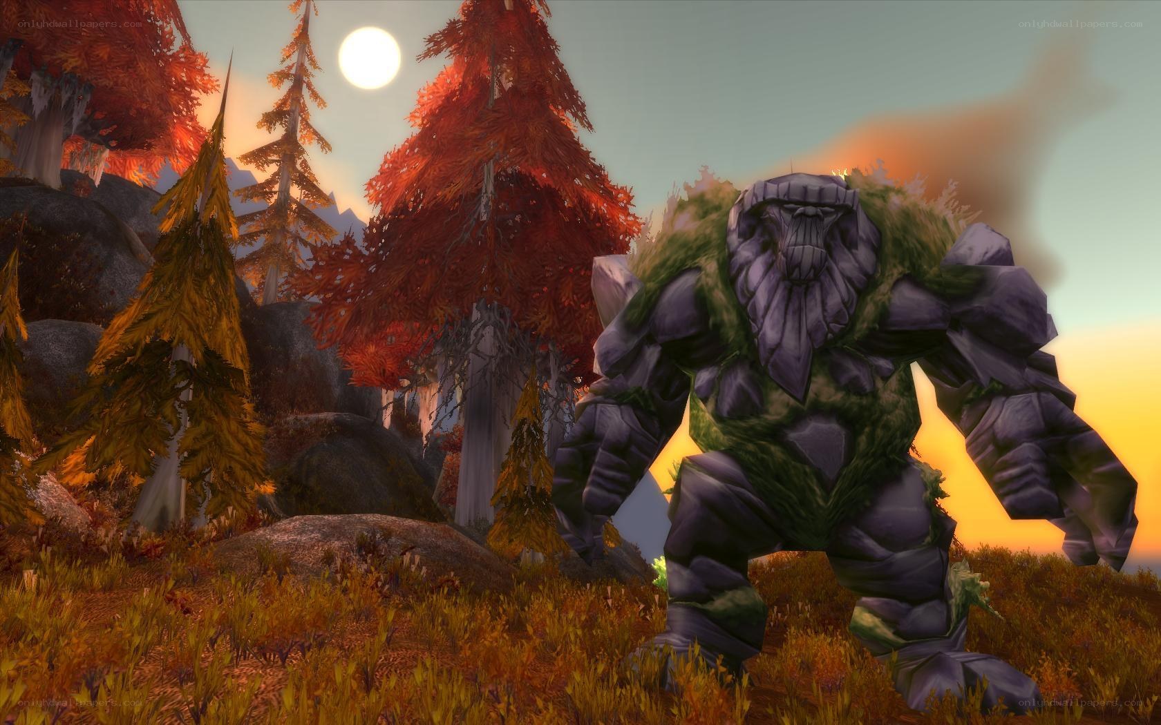 Giant stone creature in autumn forest