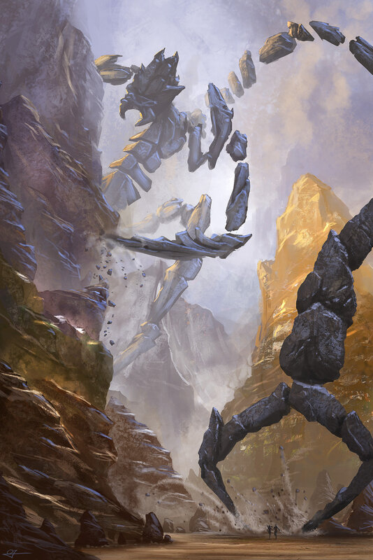 Giant stone creature in canyon