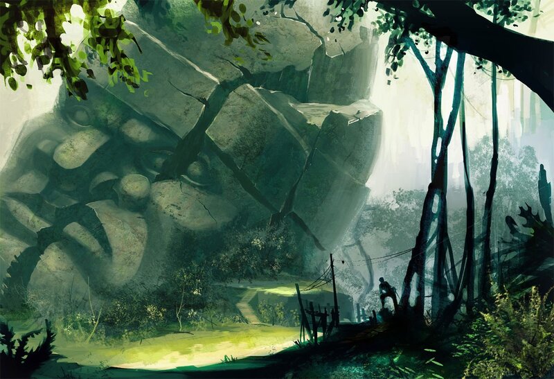 Giant Stone Face in Forest