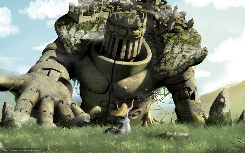 giant stone golem and girl