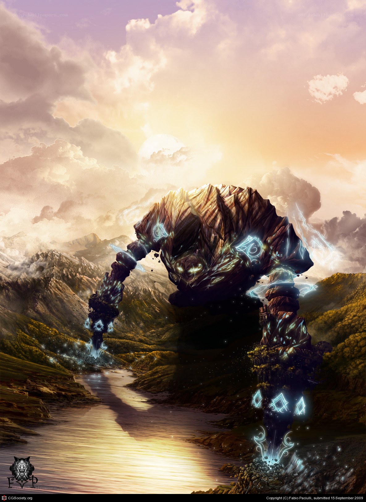 giant stone golem in a valley