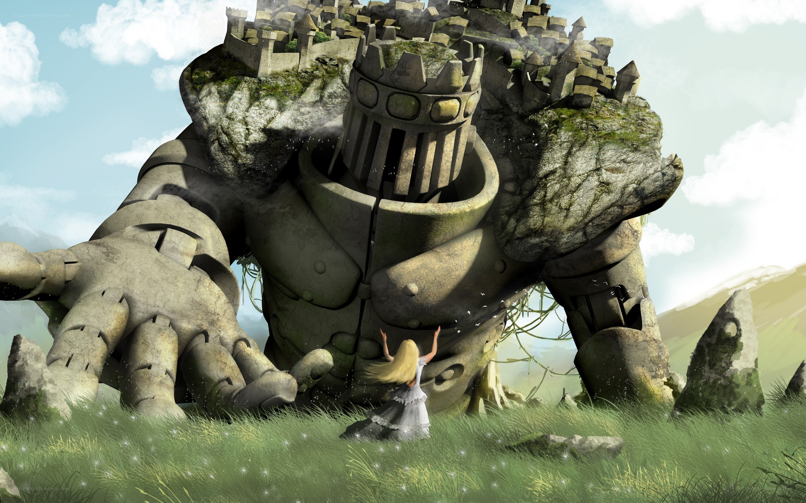 giant stone golem with castle