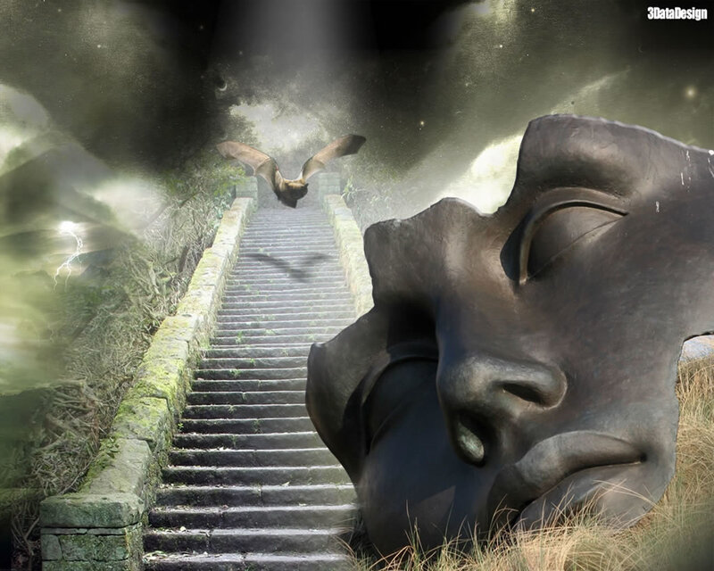 Giant Stone Head Sculpture — Gray