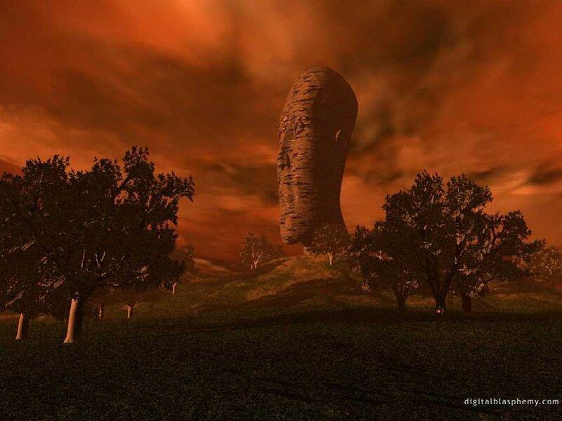 Giant Stone Head Sculpture — Orange