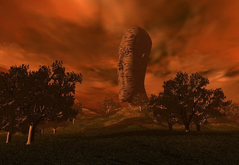 Giant stone head sculpture