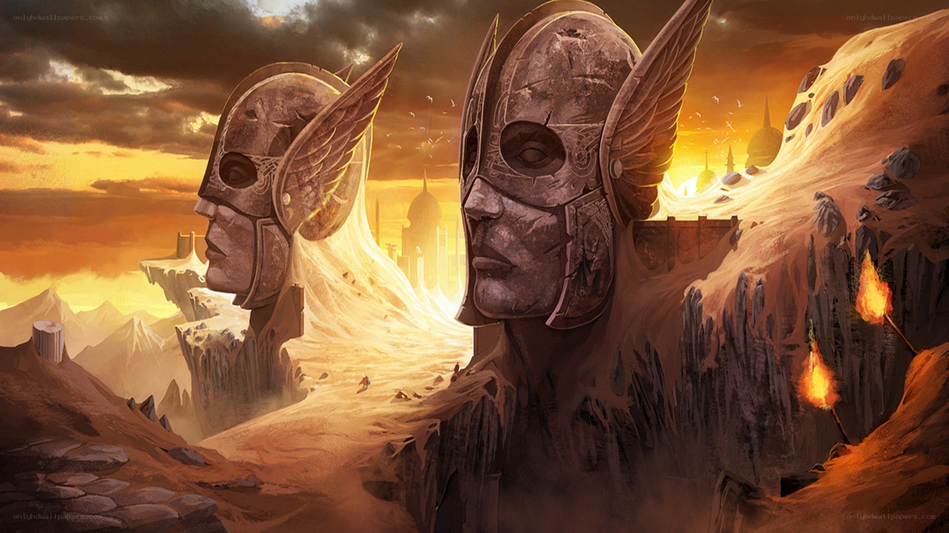 giant stone heads in desert