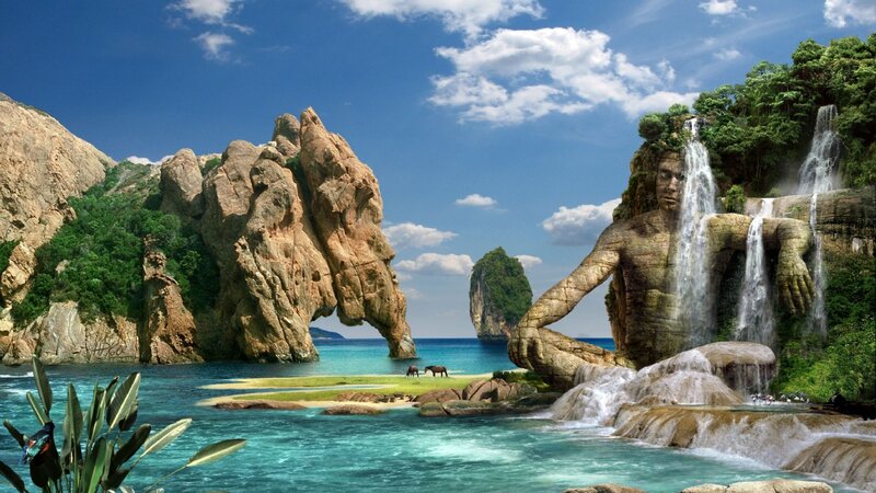 Giant Stone Man Statue — Blue