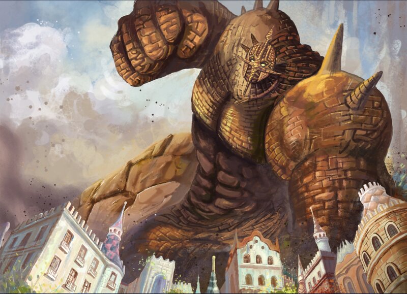 Giant Stone Monster — Brown, Dramatic, Digital Art, City Buildings